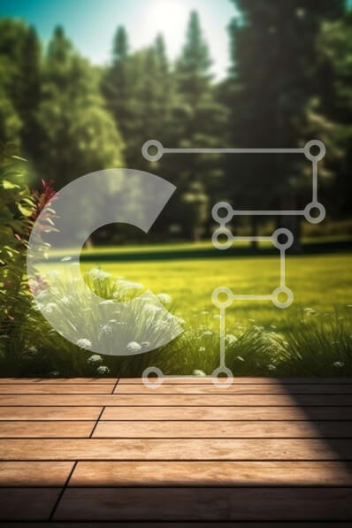 Σετ των 2 Intra Συλλεκτικό Ξύλινο Παζλ Plywood  4mm - Όμορφη εικόνα ενός ξύλινου καταστρώματος σε ένα πάρκο με πράσινο γρασίδι και δέντρα Σε Ξύλινο Κουτί - Διαστάσεις: 10x10 cm – 25 κομμάτια