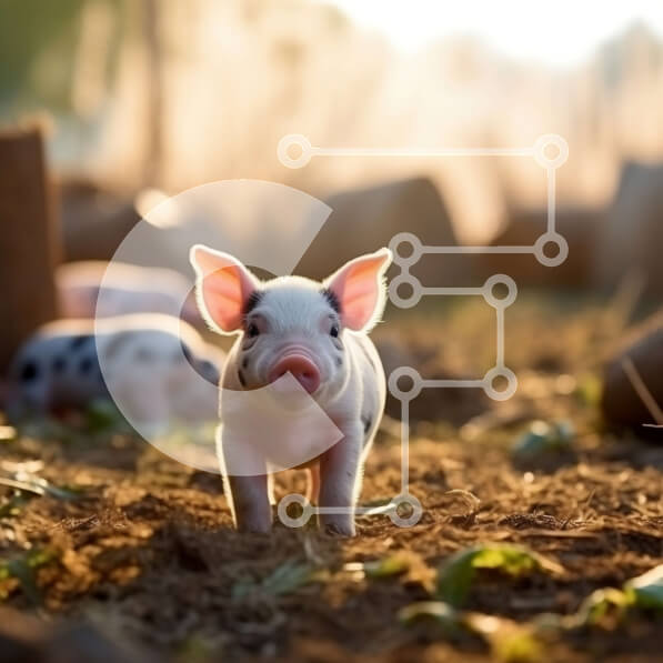 Intra Συλλεκτικό Ξύλινο Παζλ Plywood  4mm - Χαριτωμένη εικόνα ενός γουρουνιού σε ένα χωράφι με άλλα γουρούνια Σε Ξύλινο Κουτί - Διαστάσεις: 10x10 cm – 25 κομμάτια