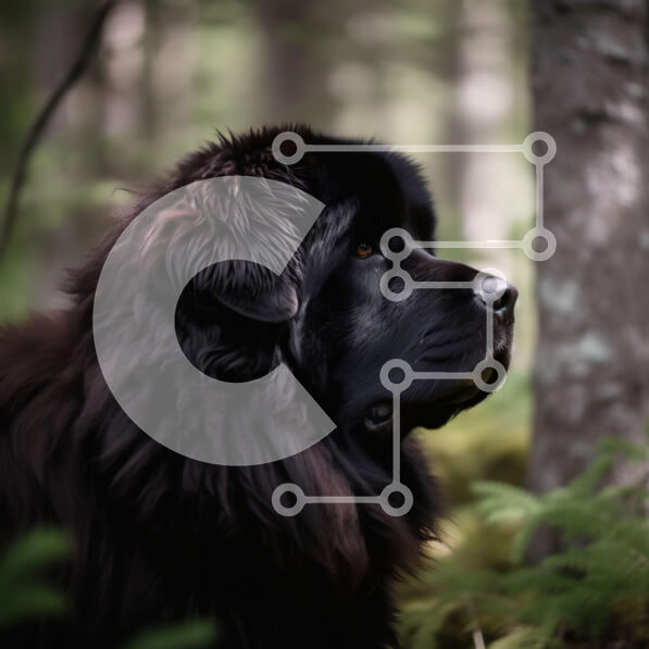 Intra Συλλεκτικό Ξύλινο Παζλ Plywood  4mm - Σοβαρό μαύρο σκυλί στο δάσος με πράσινο Σε Ξύλινο Κουτί - Διαστάσεις: 10x10 cm – 25 κομμάτια