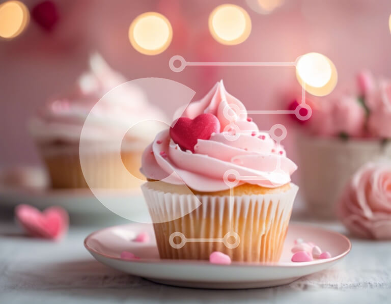 Σετ των 2 Intra Συλλεκτικό Ξύλινο Παζλ Plywood  4mm - Ρομαντικά επιδόρπια cupcake με ροζ πάγωμα και ψεκασμούς σε σχήμα καρδιάς Σε Ξύλινο Κουτί - Διαστάσεις: 10x10 cm – 25 κομμάτια