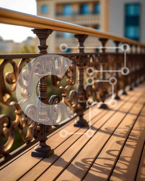 Intra Συλλεκτικό Ξύλινο Παζλ Plywood  4mm - Εκπληκτικό μπαλκόνι με περίπλοκο κιγκλίδωμα από σφυρήλατο σίδερο και θέα στην πόλη Σε Ξύλινο Κουτί - Διαστάσεις Puzzle: 10x10 cm – 25 κομμάτια