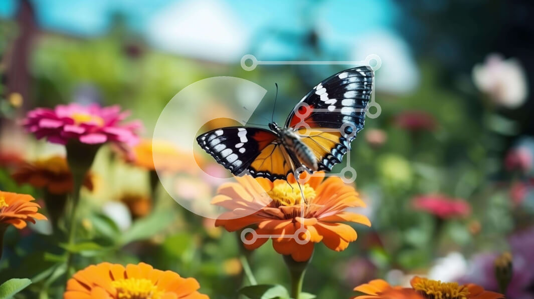 Intra Συλλεκτικό Ξύλινο Παζλ Plywood  4mm - Πεταλούδα στο πορτοκαλί λουλούδι στον κήπο Σε Ξύλινο Κουτί - Διαστάσεις: 10x10 cm – 25 κομμάτια