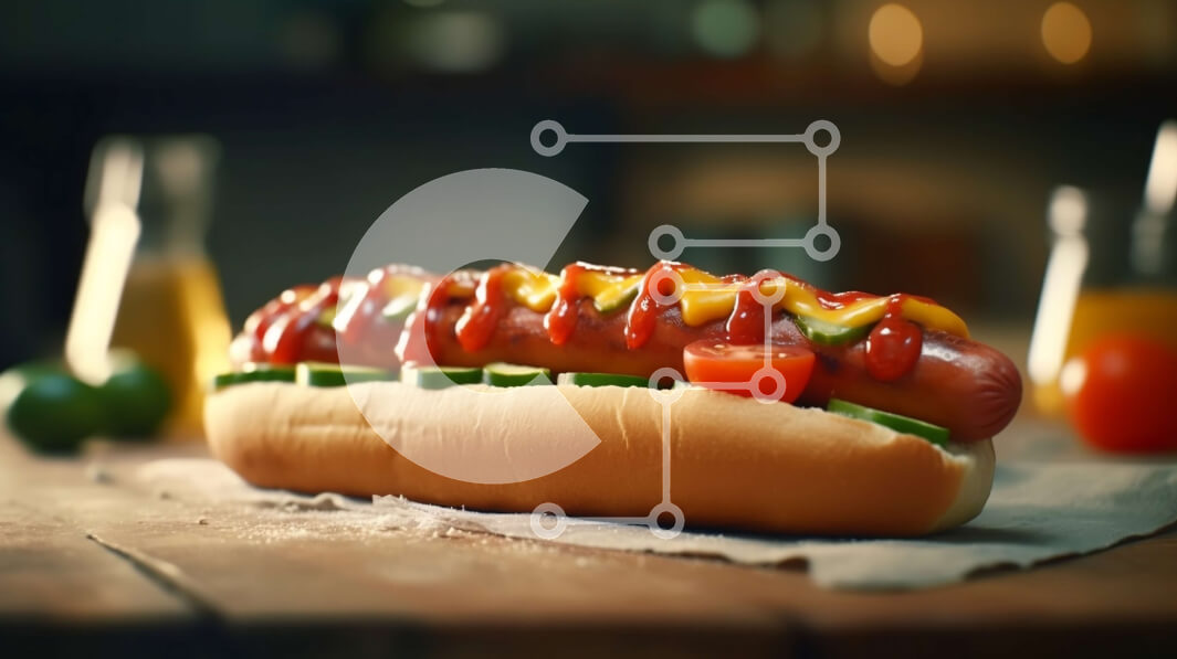 Σετ των 2 Intra Συλλεκτικό Ξύλινο Παζλ Plywood  4mm - Νόστιμο χοτ-ντογκ με κέτσαπ και λαχανικά σε ξύλινο τραπέζι Σε Ξύλινο Κουτί - Διαστάσεις: 10x10 cm – 25 κομμάτια