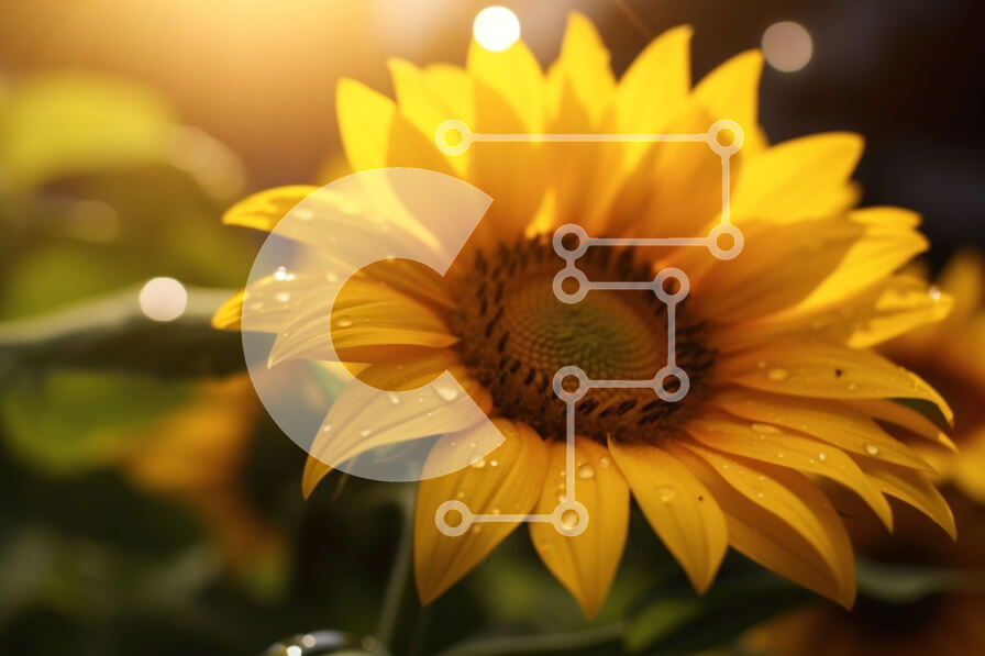 Intra Συλλεκτικό Ξύλινο Παζλ Plywood  4mm - Εκπληκτικός ηλίανθος με σταγονίδια νερού σε πέταλα στο ηλιοβασίλεμα Σε Ξύλινο Κουτί - Διαστάσεις: 10x10 cm – 25 κομμάτια