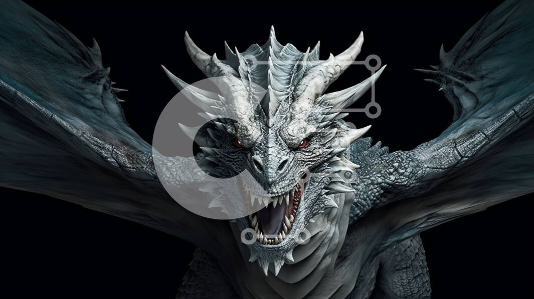 Intra Συλλεκτικό Ξύλινο Παζλ Plywood  4mm - Άγρια εικόνα ενός λευκού δράκου με αιχμηρά δόντια και ανοιχτά φτερά Σε Ξύλινο Κουτί - Διαστάσεις Puzzle: 10x10 cm – 25 κομμάτια