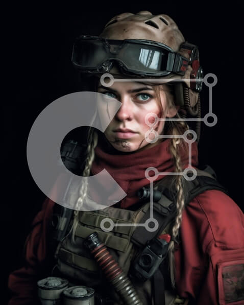 Intra Συλλεκτικό Ξύλινο Παζλ Plywood  4mm - Γυναίκα στρατιώτης με κόκκινο κασκόλ και γυαλιά κρατώντας τουφέκι Σε Ξύλινο Κουτί - Διαστάσεις Puzzle: 10x10 cm – 25 κομμάτια