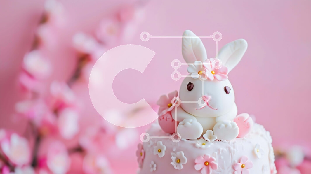 Σετ των 2 Intra Συλλεκτικό Ξύλινο Παζλ Plywood  4mm - Λευκό κέικ λαγουδάκι με ροζ άνθη και λουλούδια Σε Ξύλινο Κουτί - Διαστάσεις: 10x10 cm – 25 κομμάτια