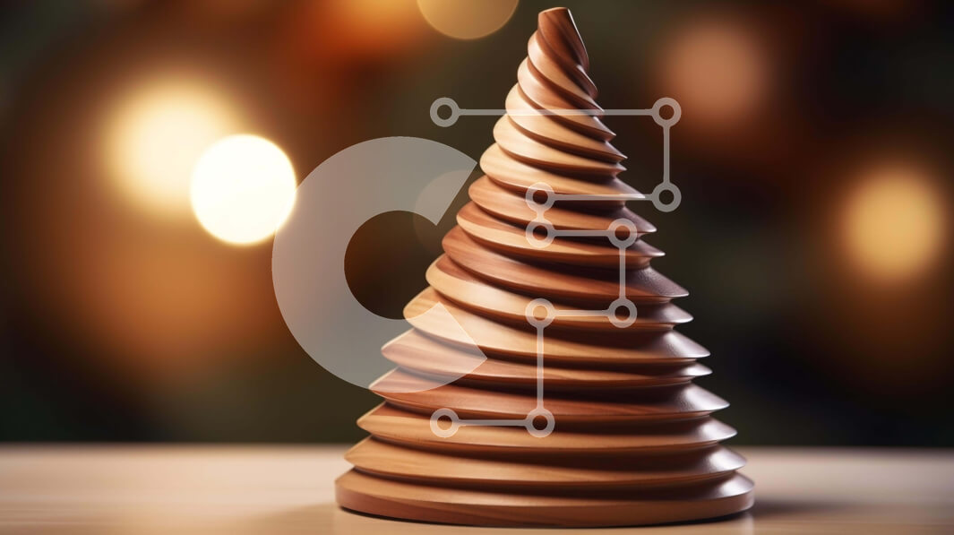 Intra Συλλεκτικό Ξύλινο Παζλ Plywood  4mm - Καφέ σπιράλ χριστουγεννιάτικο δέντρο σε ξύλινο τραπέζι με πολύχρωμα φώτα Σε Ξύλινο Κουτί - Διαστάσεις: 10x10 cm – 25 κομμάτια