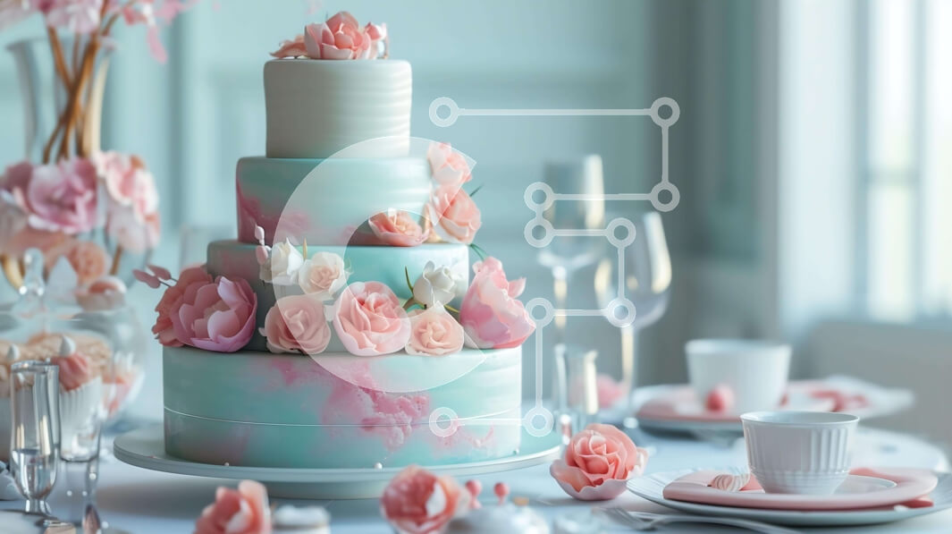 Σετ των 2 Intra Συλλεκτικό Ξύλινο Παζλ Plywood  4mm - Κομψή τούρτα τριών επιπέδων με ροζ και μπλε τριαντάφυλλα Σε Ξύλινο Κουτί - Διαστάσεις: 10x10 cm – 25 κομμάτια