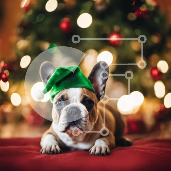 Intra Συλλεκτικό Ξύλινο Παζλ Plywood  4mm - Μπουλντόγκ με καπέλο Άγιου Βασίλη μπροστά από το χριστουγεννιάτικο δέντρο Σε Ξύλινο Κουτί - Διαστάσεις: 10x10 cm – 25 κομμάτια