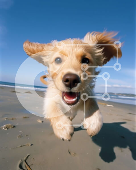 Σετ των 2 Intra Συλλεκτικό Ξύλινο Παζλ Plywood  4mm - Χαριτωμένο κουτάβι Γκόλντεν Ριτρίβερ που τρέχει στην παραλία Σε Ξύλινο Κουτί - Διαστάσεις: 10x10 cm – 25 κομμάτια