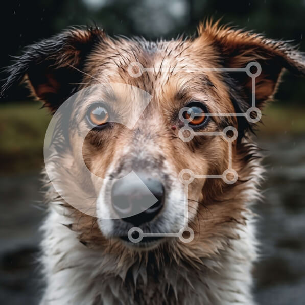 Intra Συλλεκτικό Ξύλινο Παζλ Plywood  4mm - Καφέ και λευκό σκυλί με βρεγμένη γούνα και σοβαρή έκφραση Σε Ξύλινο Κουτί - Διαστάσεις: 10x10 cm – 25 κομμάτια