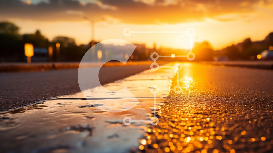 Intra Συλλεκτικό Ξύλινο Παζλ Plywood  4mm - Όμορφο ηλιοβασίλεμα πάνω από την οδό της πόλης με αντανακλαστικές λακκούβες Σε Ξύλινο Κουτί - Διαστάσεις Puzzle: 10x10 cm – 25 κομμάτια