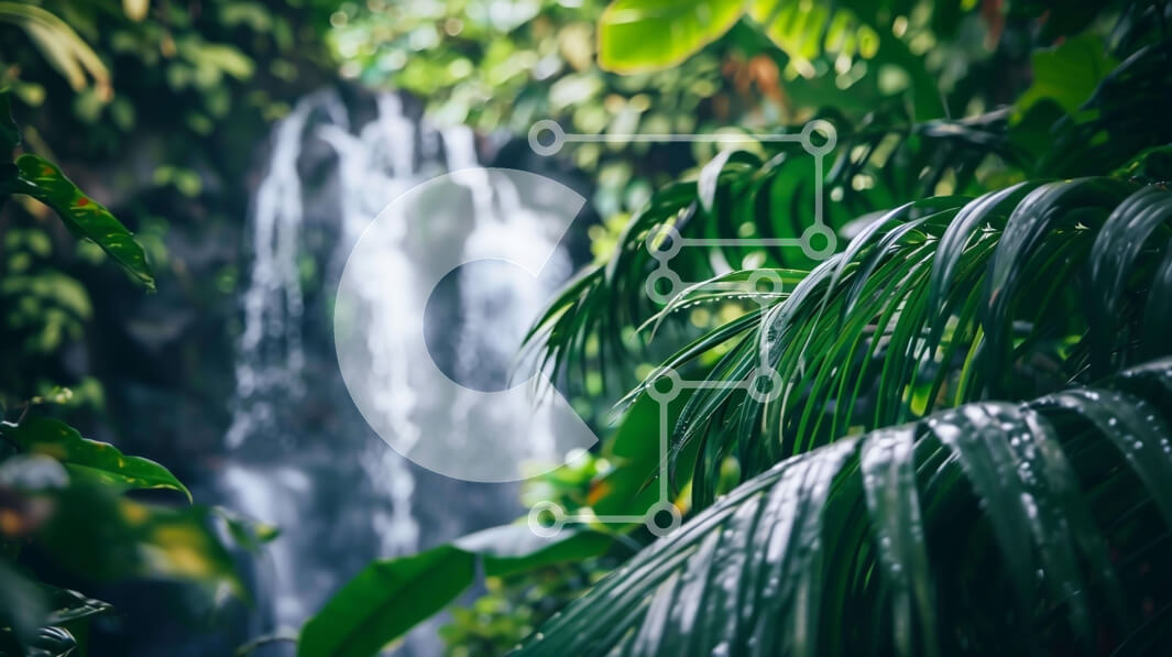 Intra Συλλεκτικό Ξύλινο Παζλ Plywood  4mm - Καταρράκτης ζούγκλας με καταπράσινο φύλλωμα Σε Ξύλινο Κουτί - Διαστάσεις: 10x10 cm – 25 κομμάτια