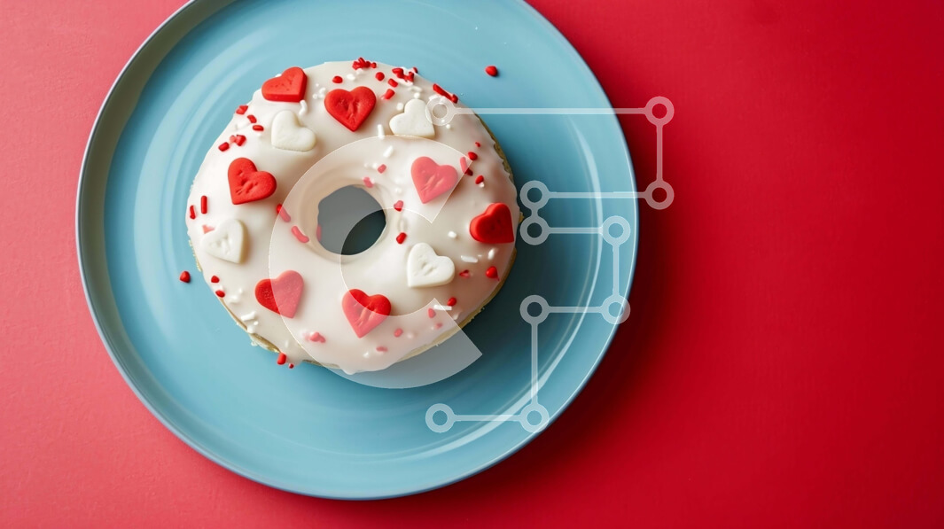 Σετ των 2 Intra Συλλεκτικό Ξύλινο Παζλ Plywood  4mm - Ντόνατ με κόκκινα, λευκά και μπλε διακοσμητικά σε μπλε πιάτο Σε Ξύλινο Κουτί - Διαστάσεις: 10x10 cm – 25 κομμάτια