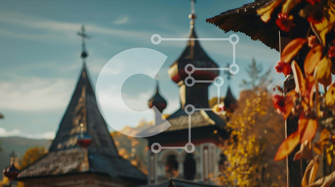 Intra Συλλεκτικό Ξύλινο Παζλ Plywood  4mm - Εκκλησία με τα καμπαναριά και τον πύργο του ρολογιού στο φθινοπωρινό σκηνικό Σε Ξύλινο Κουτί - Διαστάσεις Puzzle: 10x10 cm – 25 κομμάτια