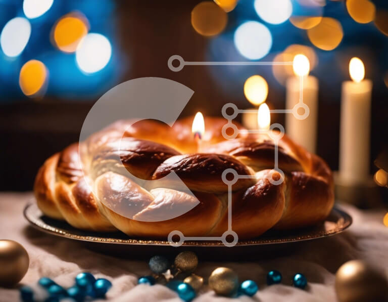 Σετ των 2 Intra Συλλεκτικό Ξύλινο Παζλ Plywood  4mm - Πλεγμένο ψωμί με αναμμένα κεριά για τη γιορτή του Χανουκά Σε Ξύλινο Κουτί - Διαστάσεις: 10x10 cm – 25 κομμάτια