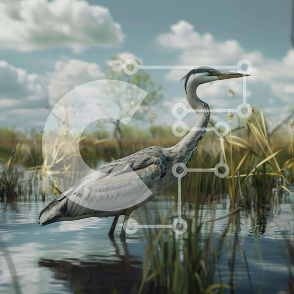 Intra Συλλεκτικό Ξύλινο Παζλ Plywood  4mm - Γκρίζος ερωδιός σε υγρότοπο Σε Ξύλινο Κουτί - Διαστάσεις: 10x10 cm – 25 κομμάτια