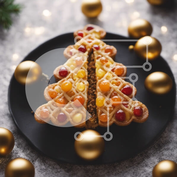 Σετ των 2 Intra Συλλεκτικό Ξύλινο Παζλ Plywood  4mm - Τούρτα βάφλα σε σχήμα Χριστουγεννιάτικου δέντρου με χρυσές μπάλες Σε Ξύλινο Κουτί - Διαστάσεις: 10x10 cm – 25 κομμάτια