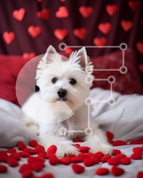 Σετ των 2 Intra Συλλεκτικό Ξύλινο Παζλ Plywood  4mm - Σκύλος West Highland Terrier σε διακοσμημένο κρεβάτι με καρδιά Σε Ξύλινο Κουτί - Διαστάσεις: 10x10 cm – 25 κομμάτια