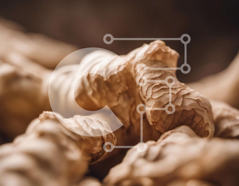 Σετ των 2 Intra Συλλεκτικό Ξύλινο Παζλ Plywood  4mm - Κοντινό πλάνο του φρέσκου τζίντζερ για μαγειρικούς και ιατρικούς σκοπούς Σε Ξύλινο Κουτί - Διαστάσεις: 10x10 cm – 25 κομμάτια