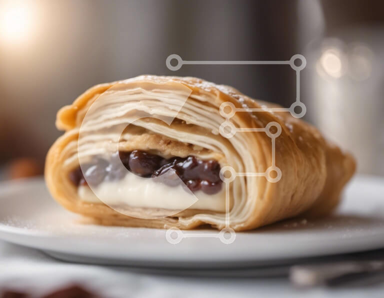 Σετ των 2 Intra Συλλεκτικό Ξύλινο Παζλ Plywood  4mm - Κρουασάν με γέμιση κρέμας και τσιπς σοκολάτας σε λευκό πιάτο Σε Ξύλινο Κουτί - Διαστάσεις: 10x10 cm – 25 κομμάτια