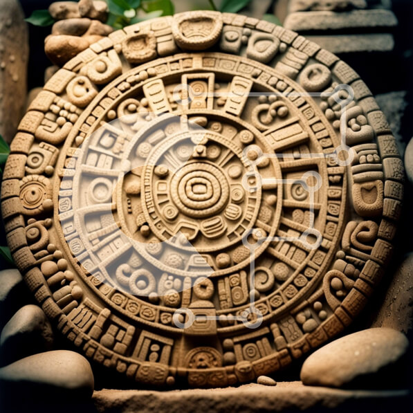 Intra Συλλεκτικό Ξύλινο Παζλ Plywood  4mm - Αρχαίο πέτρινο ημερολόγιο των Μάγια με περίπλοκα σύμβολα Σε Ξύλινο Κουτί - Διαστάσεις Puzzle: 10x10 cm – 25 κομμάτια