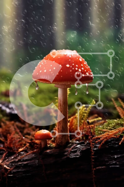 Σετ των 2 Intra Συλλεκτικό Ξύλινο Παζλ Plywood  4mm - Εκπληκτική εικόνα του κόκκινου μανιταριού εν μέσω βροχής στο δάσος Σε Ξύλινο Κουτί - Διαστάσεις: 10x10 cm – 25 κομμάτια