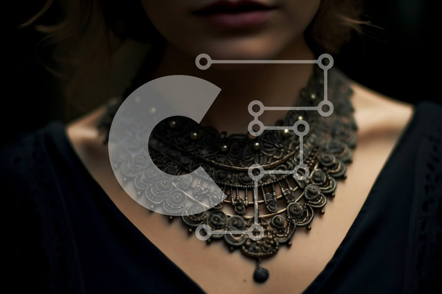 Intra Συλλεκτικό Ξύλινο Παζλ Plywood  4mm - Εκπληκτική γυναίκα με μαύρο φόρεμα με περίπλοκη δαντέλα και statement κολιέ Σε Ξύλινο Κουτί - Διαστάσεις Puzzle: 10x10 cm – 25 κομμάτια