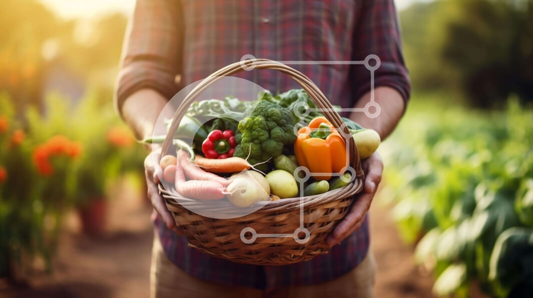 Intra Συλλεκτικό Ξύλινο Παζλ Plywood  4mm - Άτομο που κρατά ένα καλάθι με φρέσκα λαχανικά σε ένα ανοιχτό χωράφι Σε Ξύλινο Κουτί - Διαστάσεις: 10x10 cm – 25 κομμάτια