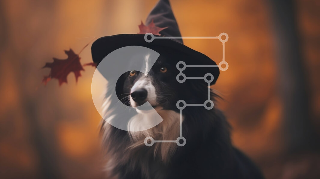 Σετ των 2 Intra Συλλεκτικό Ξύλινο Παζλ Plywood  4mm - Μαύρο και άσπρο σκυλί με καπέλο μάγισσας στο Woods Σε Ξύλινο Κουτί - Διαστάσεις: 10x10 cm – 25 κομμάτια