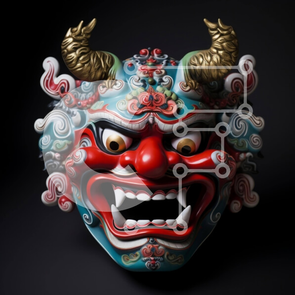 Intra Συλλεκτικό Ξύλινο Παζλ Plywood  4mm - Ζωντανή μάσκα διαβόλου για τον εορτασμό της κινεζικής Πρωτοχρονιάς Σε Ξύλινο Κουτί - Διαστάσεις: 10x10 cm – 25 κομμάτια