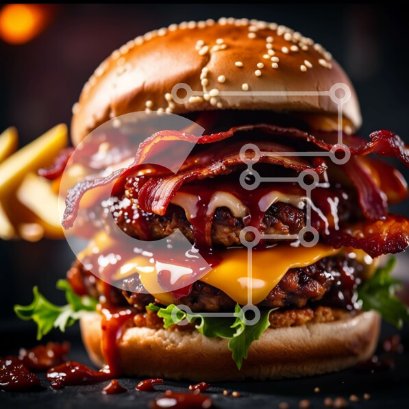 Σετ των 2 Intra Συλλεκτικό Ξύλινο Παζλ Plywood  4mm - Νόστιμο Cheeseburger Bacon με σάλτσα BBQ - Φωτογραφία Αρχείου Σε Ξύλινο Κουτί - Διαστάσεις: 10x10 cm – 25 κομμάτια