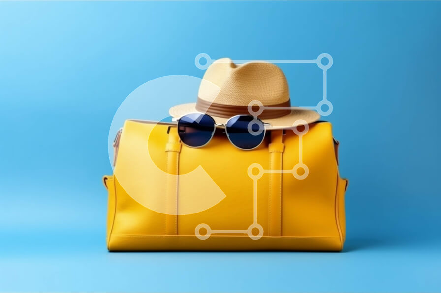 Intra Συλλεκτικό Ξύλινο Παζλ Plywood  4mm - Κομψά αξεσουάρ - Κίτρινη δερμάτινη τσάντα, ψάθινο καπέλο και γυαλιά ηλίου Σε Ξύλινο Κουτί - Διαστάσεις Puzzle: 10x10 cm – 25 κομμάτια