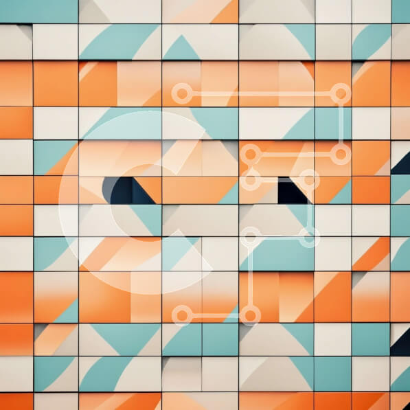 Intra Συλλεκτικό Ξύλινο Παζλ Plywood  4mm - Ερειπωμένος τοίχος από τούβλα με γεωμετρικό σχέδιο σε πορτοκαλί και μπλε Σε Ξύλινο Κουτί - Διαστάσεις Puzzle: 10x10 cm – 25 κομμάτια