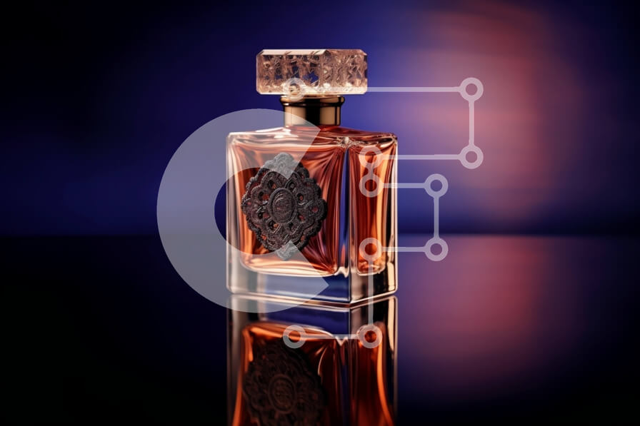 Intra Συλλεκτικό Ξύλινο Παζλ Plywood  4mm - Κομψό μπουκάλι αρώματος σε κομψό μαύρο φόντο Σε Ξύλινο Κουτί - Διαστάσεις Puzzle: 10x10 cm – 25 κομμάτια