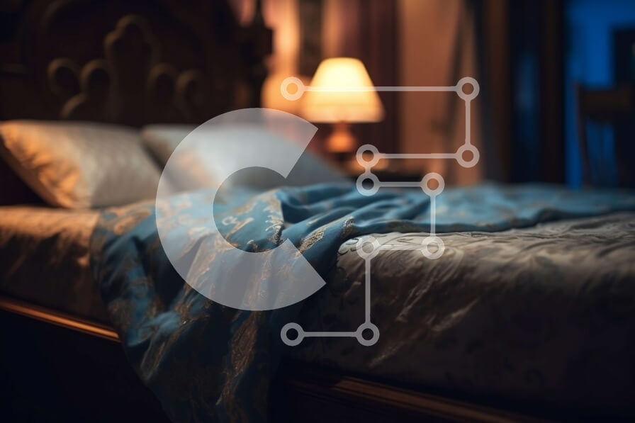 Intra Συλλεκτικό Ξύλινο Παζλ Plywood  4mm - Άνετο μπλε κρεβάτι και φωτιστικό στο κομοδίνο Σε Ξύλινο Κουτί - Διαστάσεις Puzzle: 10x10 cm – 25 κομμάτια