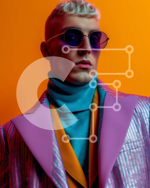 Intra Συλλεκτικό Ξύλινο Παζλ Plywood  4mm - Πολύχρωμο άνδρας με σακάκι και γυαλιά ηλίου σε πορτοκαλί φόντο Σε Ξύλινο Κουτί - Διαστάσεις Puzzle: 10x10 cm – 25 κομμάτια