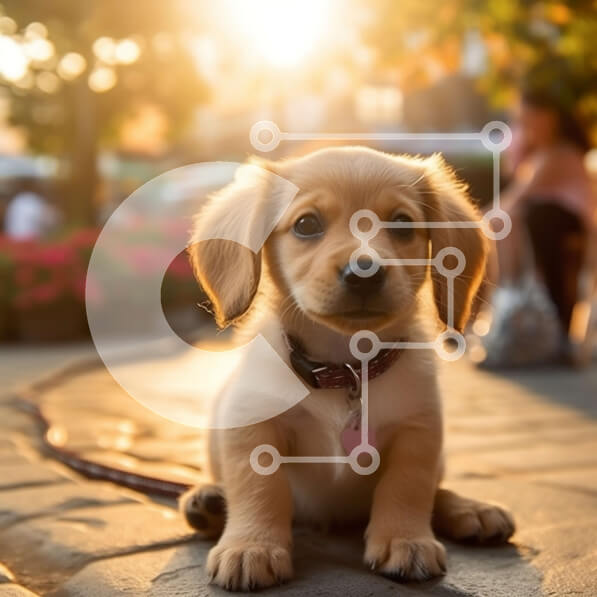 Intra Συλλεκτικό Ξύλινο Παζλ Plywood  4mm - Χαριτωμένη εικόνα ενός μικρού καφέ κουταβιού που κάθεται στο πεζοδρόμιο με κολάρο και ετικέτα Σε Ξύλινο Κουτί - Διαστάσεις: 10x10 cm – 25 κομμάτια