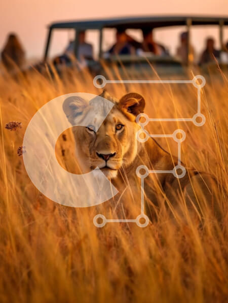 Σετ των 2 Intra Συλλεκτικό Ξύλινο Παζλ Plywood  4mm - Όμορφη εικόνα μιας λέαινας στα λιβάδια Σε Ξύλινο Κουτί - Διαστάσεις: 10x10 cm – 25 κομμάτια