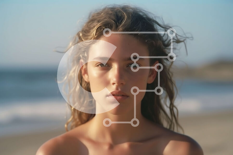 Intra Συλλεκτικό Ξύλινο Παζλ Plywood  4mm - Πορτρέτο μιας νεαρής γυναίκας στην παραλία με μια σοβαρή έκφραση Σε Ξύλινο Κουτί - Διαστάσεις Puzzle: 10x10 cm – 25 κομμάτια