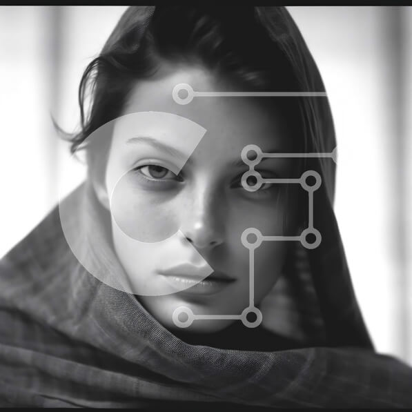 Σετ των 2 Intra Συλλεκτικό Ξύλινο Παζλ Plywood  4mm - Κομψή γυναίκα με μαύρο κασκόλ και αλογοουρά Σε Ξύλινο Κουτί - Διαστάσεις: 10x10 cm – 25 κομμάτια