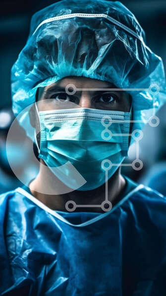 Intra Συλλεκτικό Ξύλινο Παζλ Plywood  4mm - Άνδρας χειρουργός με μπλε χειρουργική μάσκα και φόρεμα μπροστά από τη χειρουργική ομάδα Σε Ξύλινο Κουτί - Διαστάσεις Puzzle: 10x10 cm – 25 κομμάτια