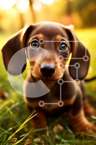 Σετ των 2 Intra Συλλεκτικό Ξύλινο Παζλ Plywood  4mm - Χαριτωμένη εικόνα σκύλου dachshund που κάθεται στο γρασίδι Σε Ξύλινο Κουτί - Διαστάσεις: 10x10 cm – 25 κομμάτια