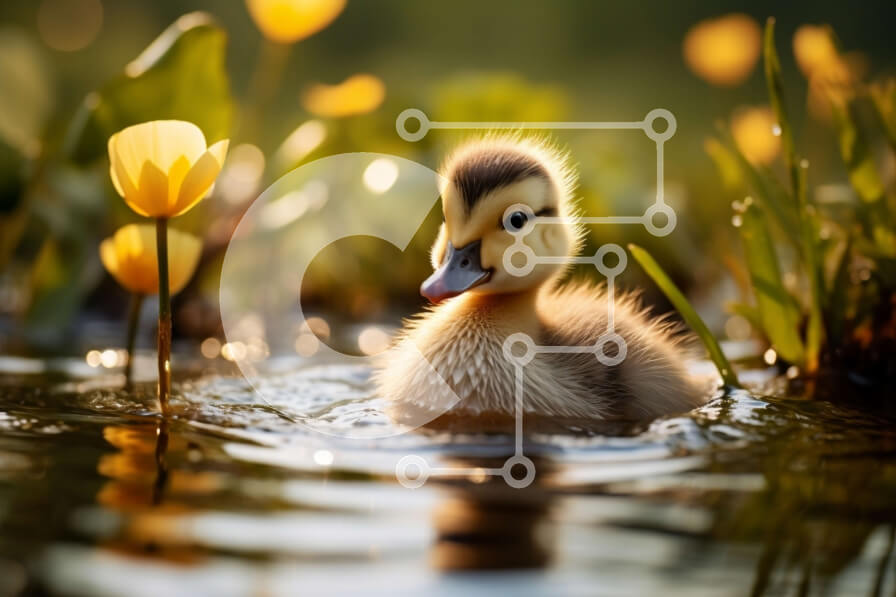 Intra Συλλεκτικό Ξύλινο Παζλ Plywood  4mm - Χαριτωμένο μωρό πάπια που κολυμπά στη λίμνη με κίτρινα λουλούδια Σε Ξύλινο Κουτί - Διαστάσεις: 10x10 cm – 25 κομμάτια