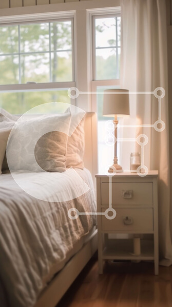 Intra Συλλεκτικό Ξύλινο Παζλ Plywood  4mm - Μινιμαλιστικό λευκό υπνοδωμάτιο με κρεβάτι και κομοδίνο Σε Ξύλινο Κουτί - Διαστάσεις Puzzle: 10x10 cm – 25 κομμάτια