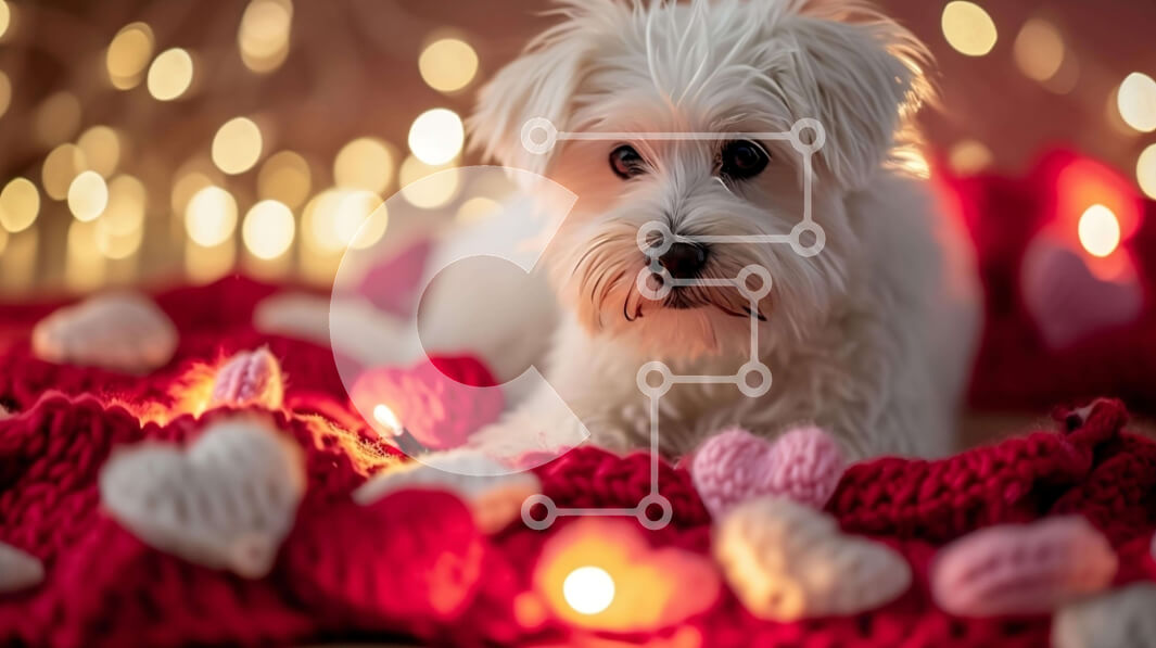 Intra Συλλεκτικό Ξύλινο Παζλ Plywood  4mm - Αξιολάτρευτος σκύλος σε μαξιλάρια σε σχήμα καρδιάς με πολύχρωμα φώτα Σε Ξύλινο Κουτί - Διαστάσεις Puzzle: 10x10 cm – 25 κομμάτια