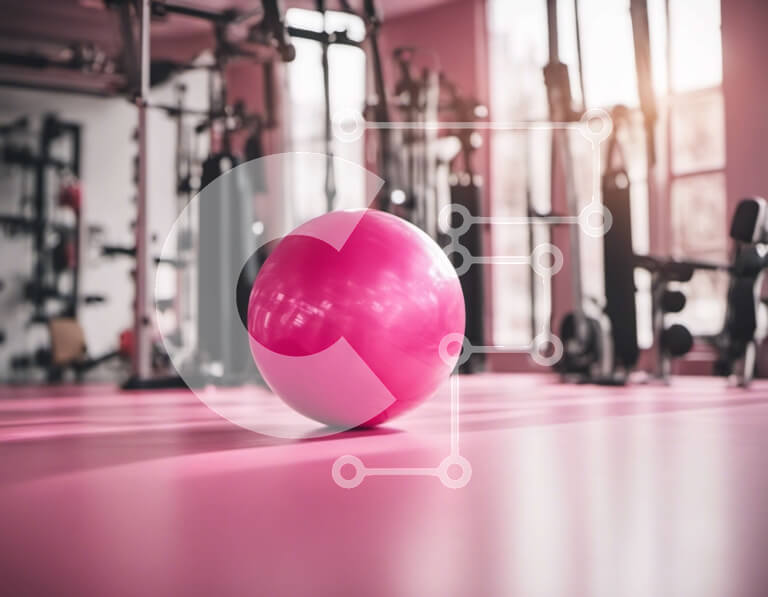 Intra Συλλεκτικό Ξύλινο Παζλ Plywood  4mm - Ροζ μπάλα γυμναστικής στο πάτωμα γυμναστικής με τον τοίχο του εξοπλισμού γυμναστικής Σε Ξύλινο Κουτί - Διαστάσεις Puzzle: 10x10 cm – 25 κομμάτια