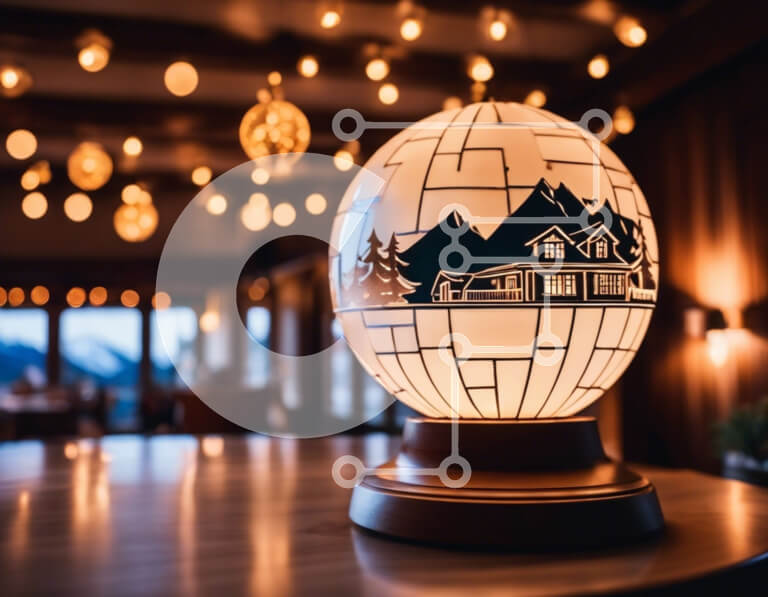 Intra Συλλεκτικό Ξύλινο Παζλ Plywood  4mm - Λαμπτήρας σε σχήμα σφαίρας με διακόσμηση ορεινής σκηνής Σε Ξύλινο Κουτί - Διαστάσεις Puzzle: 10x10 cm – 25 κομμάτια