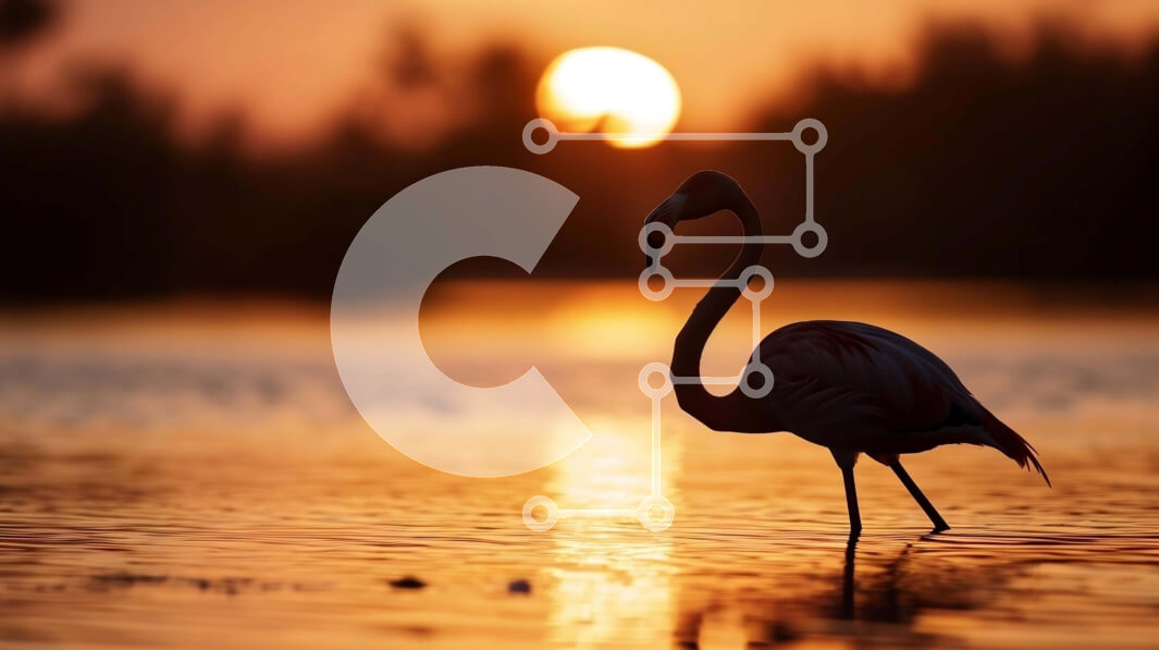 Σετ των 2 Intra Συλλεκτικό Ξύλινο Παζλ Plywood  4mm - Φλαμίνγκο που στέκεται σε ρηχά νερά στο ηλιοβασίλεμα Σε Ξύλινο Κουτί - Διαστάσεις: 10x10 cm – 25 κομμάτια